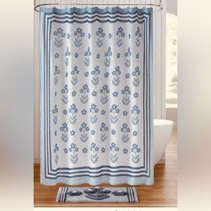 Caro Home 2pc Floral Print Shower Curtain & Bath Rug With Contrasting Border Set